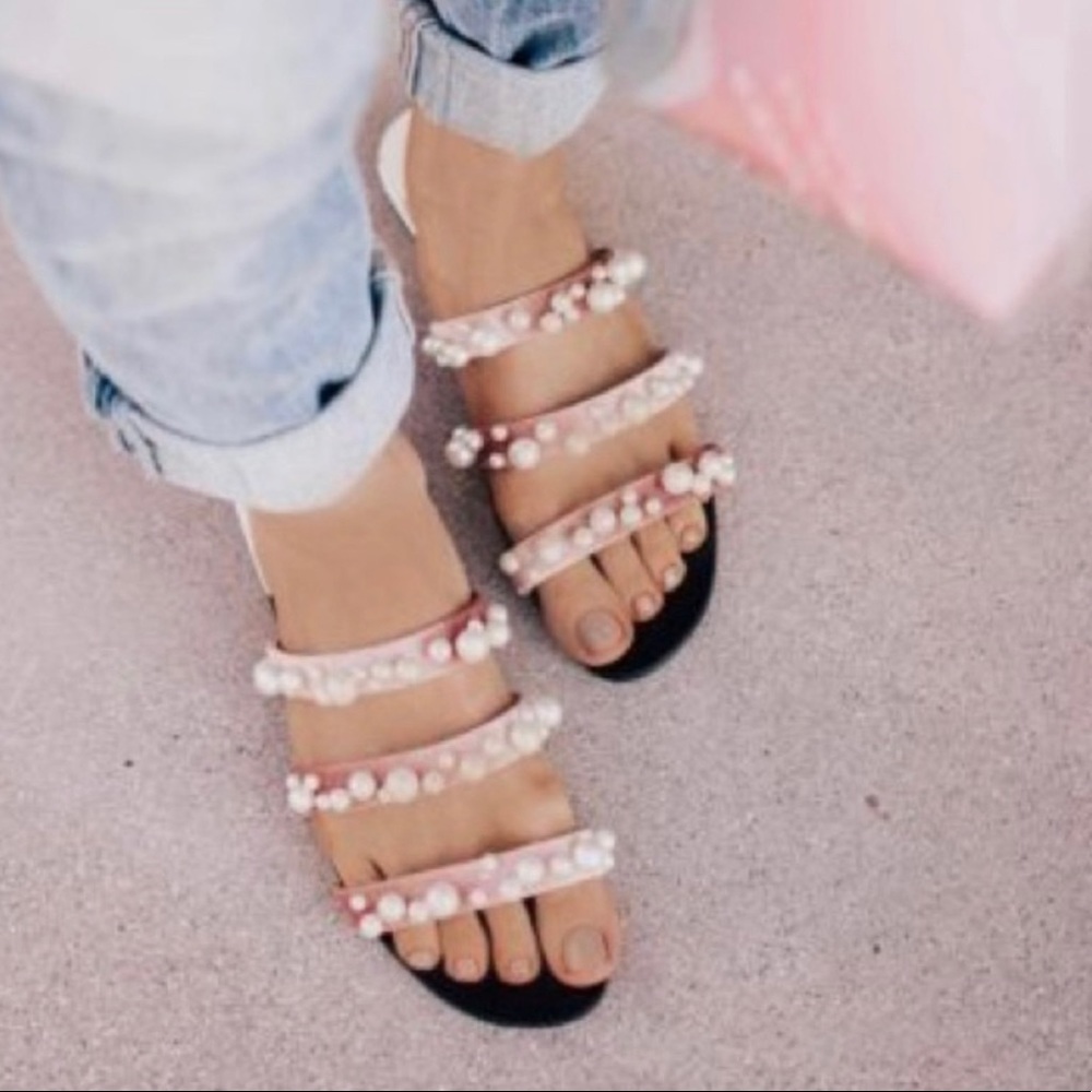 Leith Pearl Embellished Sandals from Nordstrom Influencer loved Black Pink 7.5